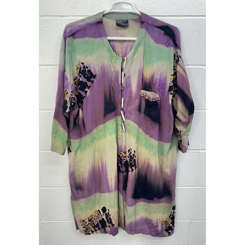Splash Wearable Art Kimono Top Purple Batik Boho Lagenlook / Women's 2X